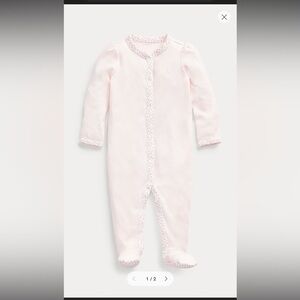 Ralph Lauren Light Pink Baby Girl Floral Trim Footie Pajamas Size 3M